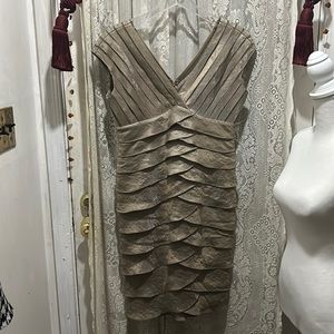 ADRIANNA PAPELL-TAUPE-BRONZE LAYERED SLEEVELESS DRESS